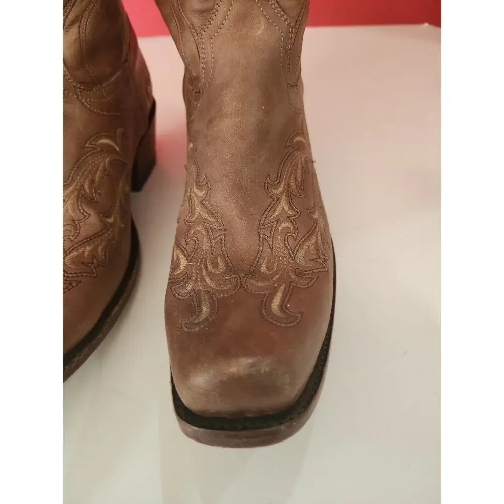 DENVER COWBOY BOOTS GENUINE LEATHER MENS SIZE 9.5 b Brown Brush Popper